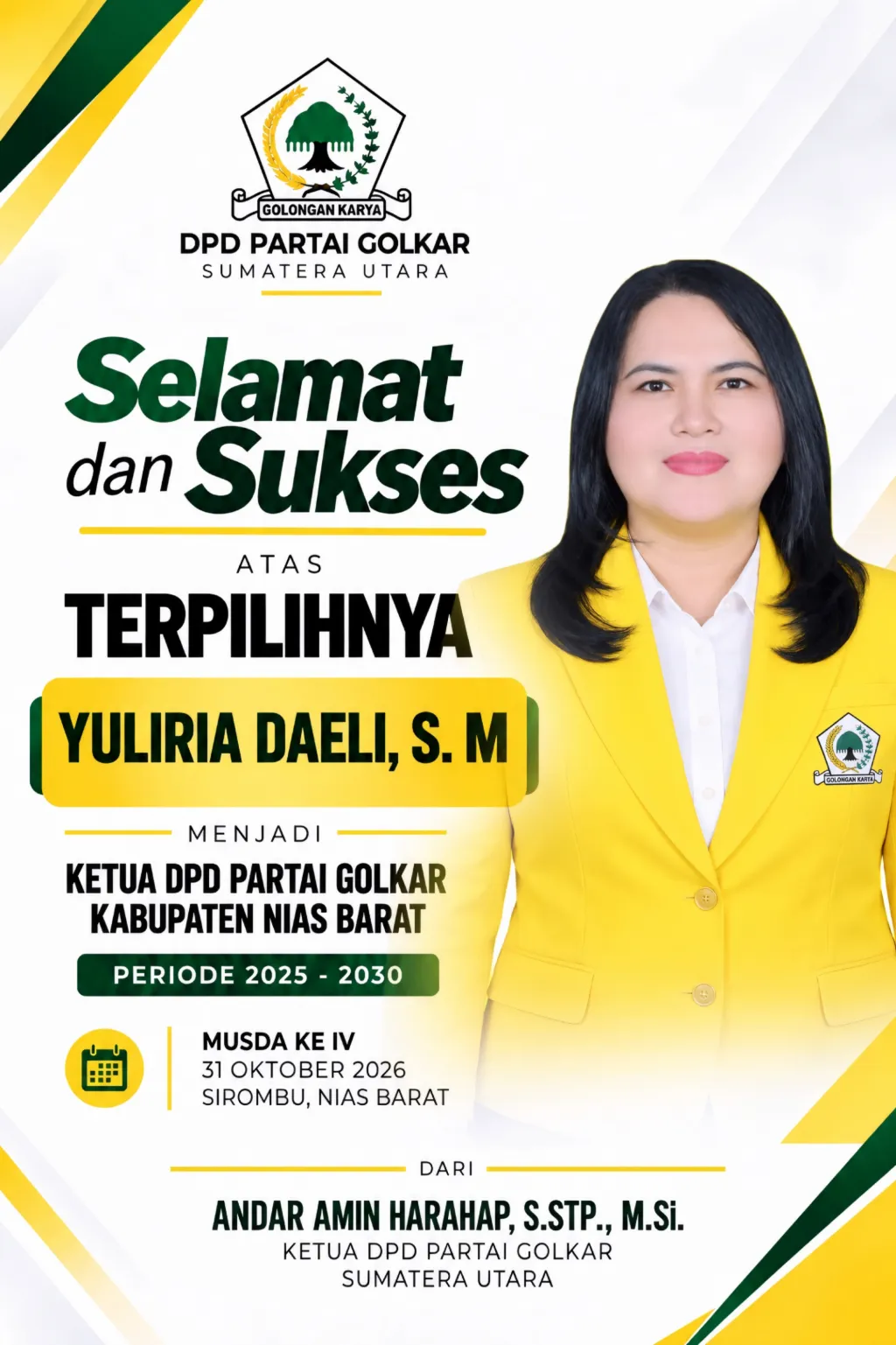 DPD Golkar Sumut Bantah Keras Tuntutan Khamozaro Halawa Musda IV Golkar Nias Barat Sah dan Sesuai Mekanisme Partai.