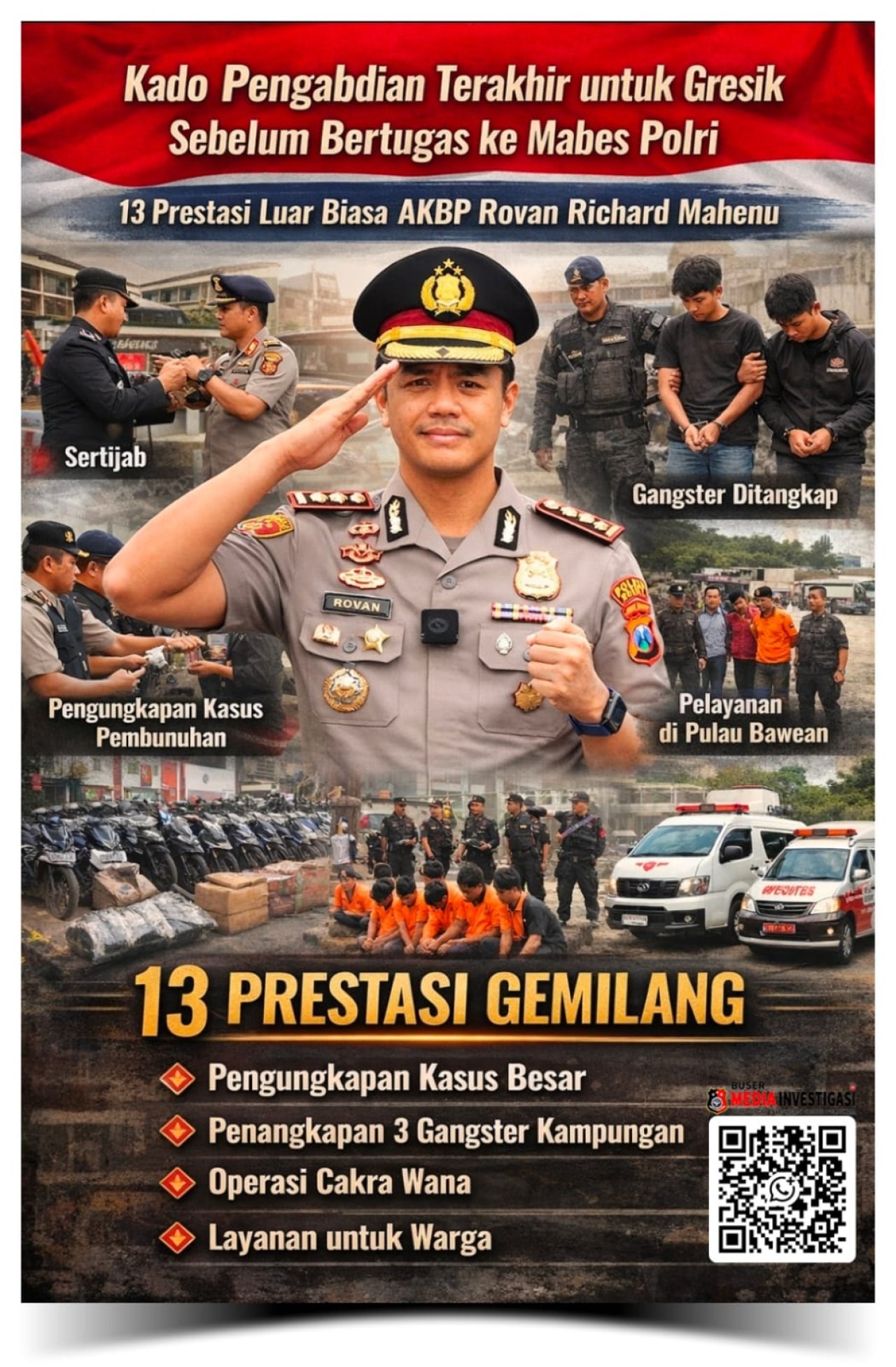 Kado Pengabdian Terakhir untuk Gresik Sebelum Bertugas ke Mabes Polri : 13 Prestasi Luar Biasa AKBP Rovan Richard Mahenu