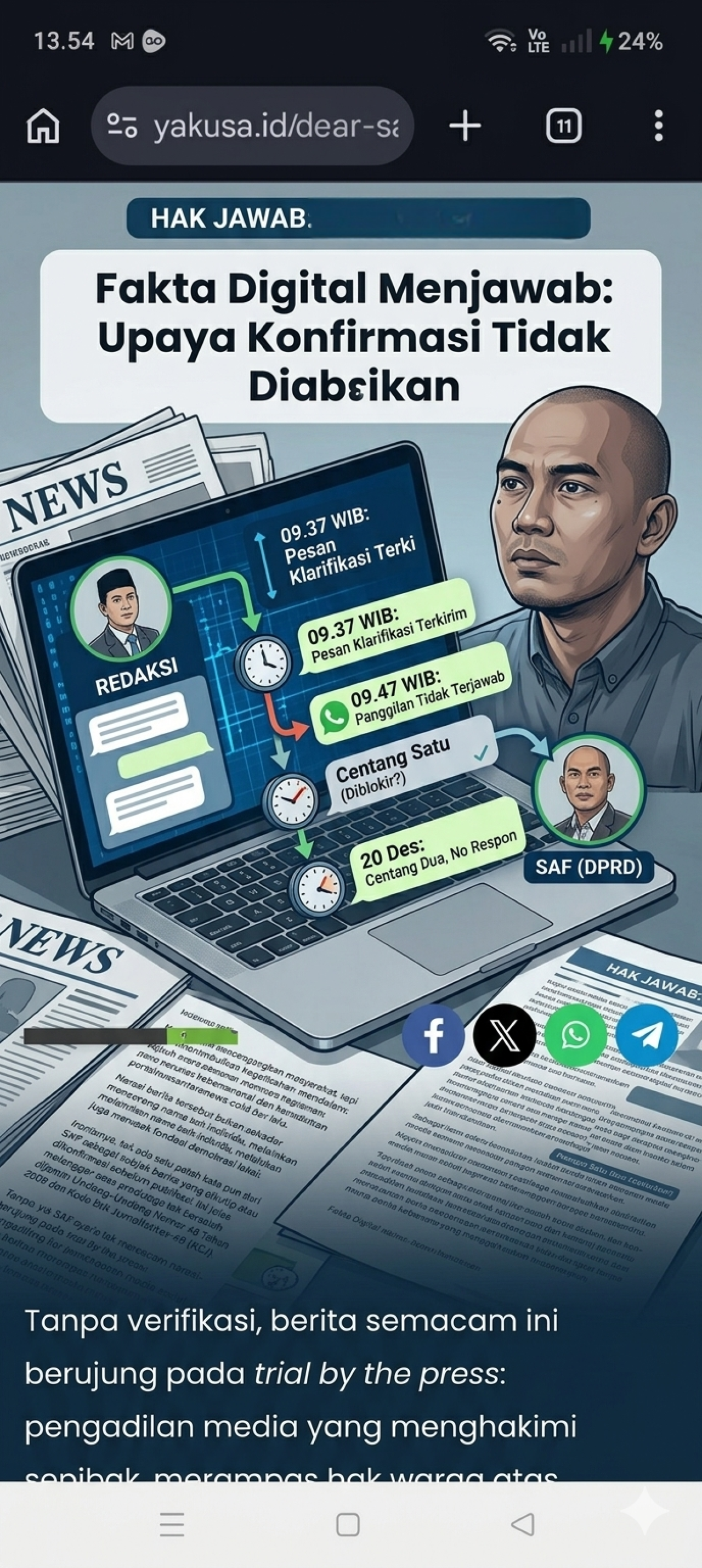 Hak Jawab: Redaksi bnewsnasional.id Bantah Tuduhan Pengabaian Konfirmasi Terkait Isu SAF
