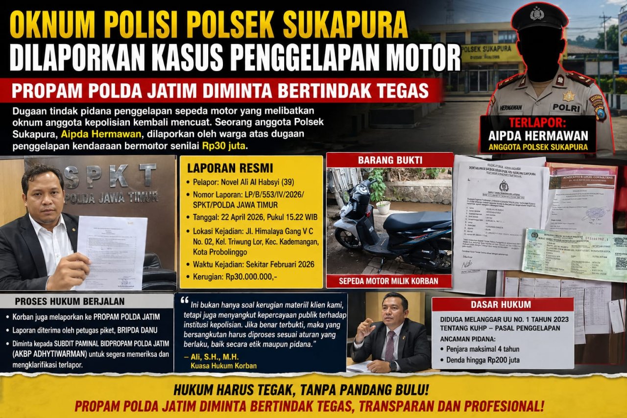 Oknum Polisi Polsek Sukapura Dilaporkan Kasus Penggelapan Motor, Propam Polda Jatim Diminta Bertindak Tegas
