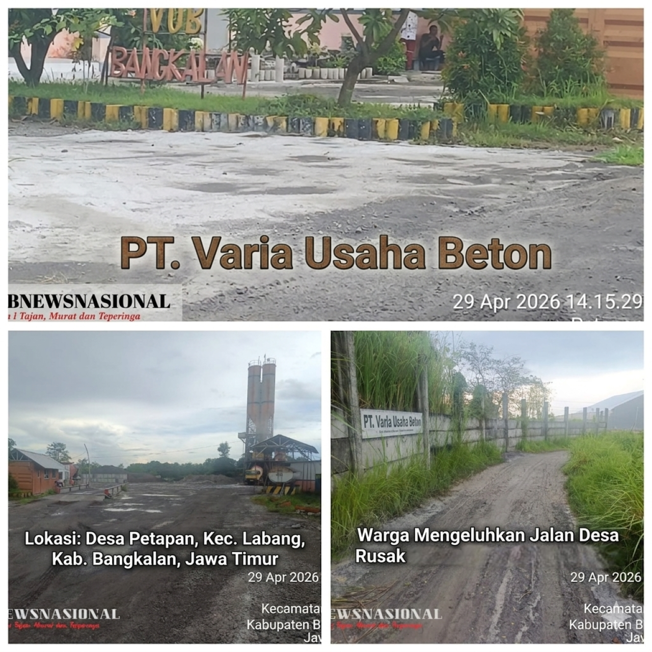 Akses Jalan Hancur dan Sawah Terdampak Limbah, Warga Desa Petapan Desak Tanggung Jawab Pabrik Beton