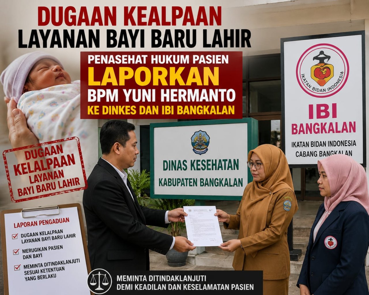 Diduga Lalai hingga Bayi Luka Berat, Bidan di Burneh Bangkalan Resmi Dilaporkan ke Dinkes