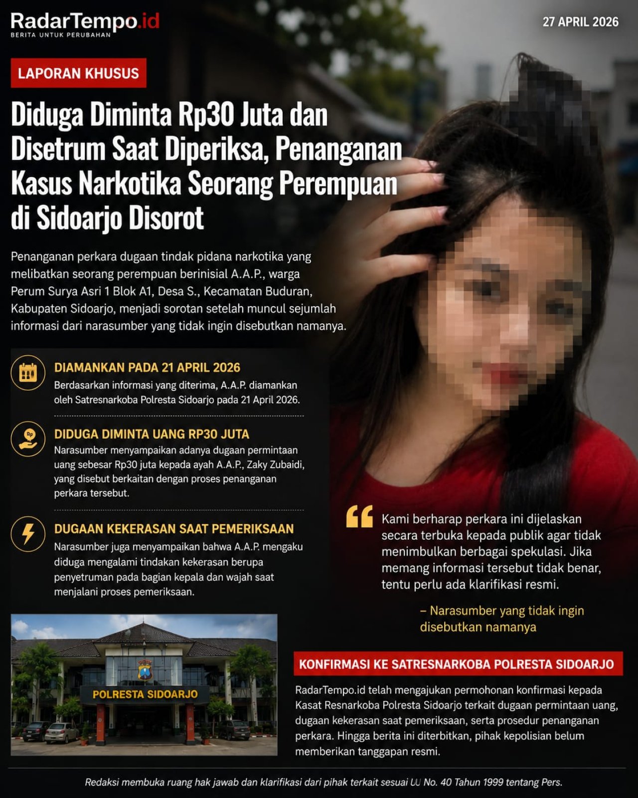 Diduga Ada Permintaan Rp30 Juta dan Dugaan Kekerasan Saat Pemeriksaan, Penanganan Kasus Narkotika Seorang Perempuan