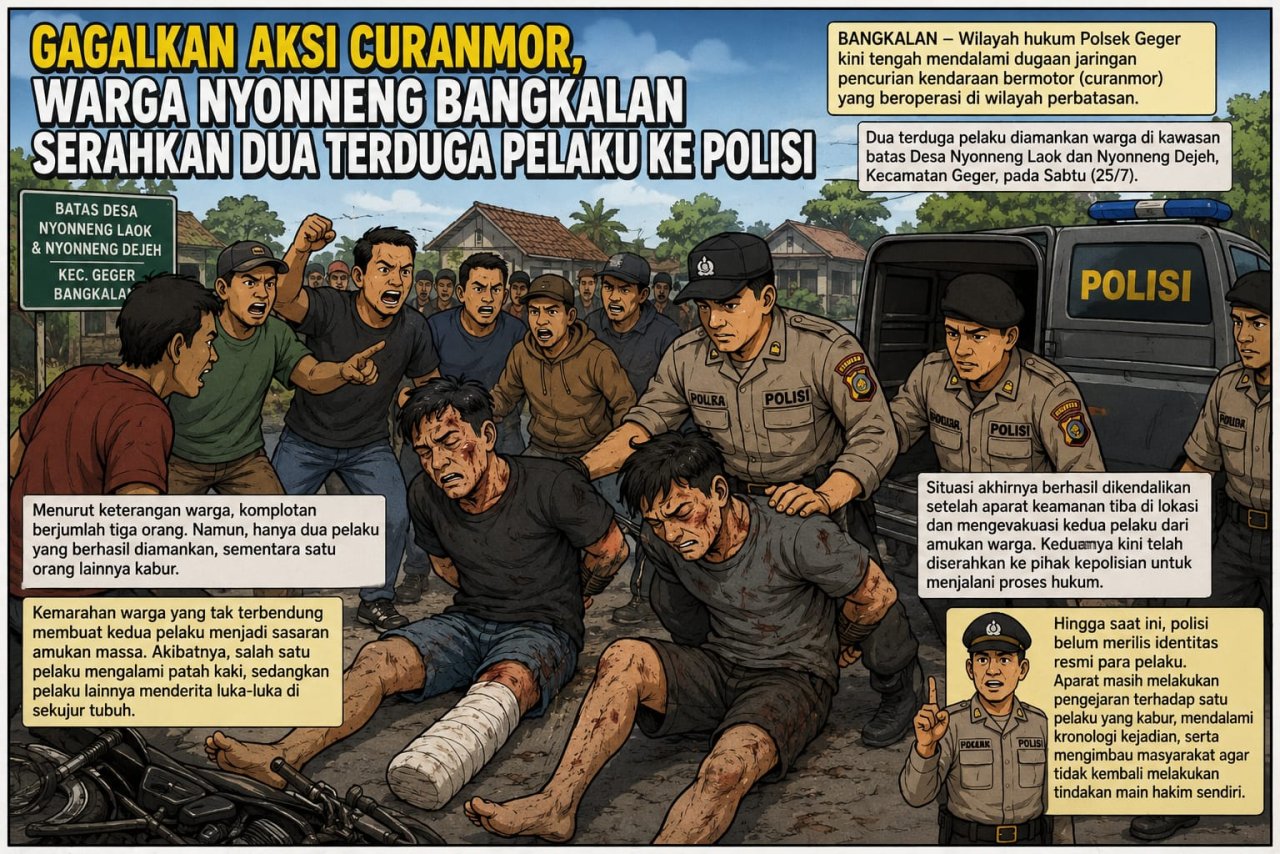 Gagalkan Aksi Curanmor, Warga Nyonneng Bangkalan Serahkan Dua Terduga Pelaku ke Polisi