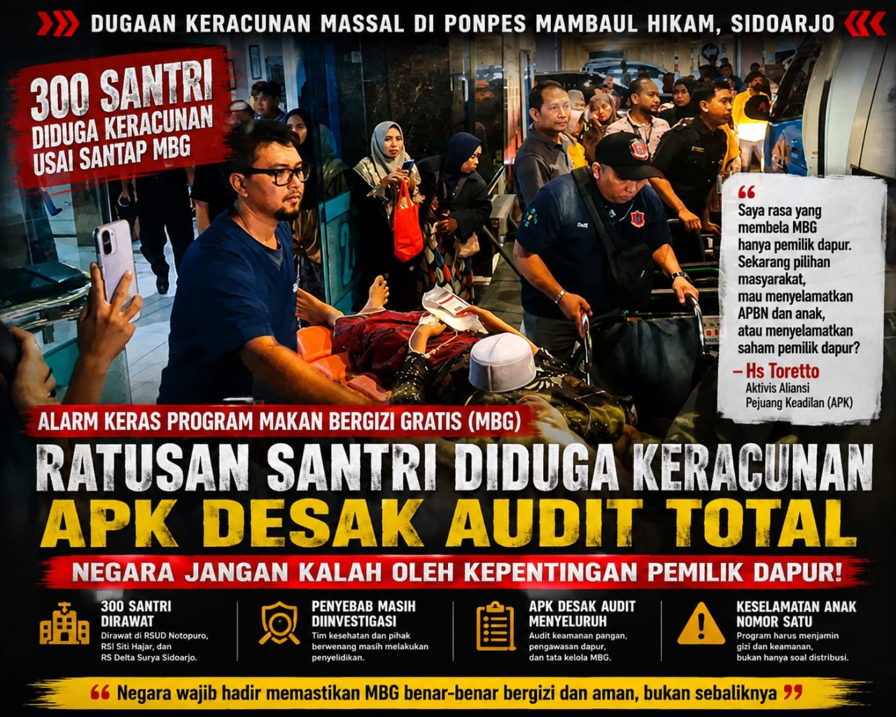 Ratusan Santri Diduga Keracunan Usai Santap MBG, APK: Jangan Sampai Anak-Anak Jadi Korban