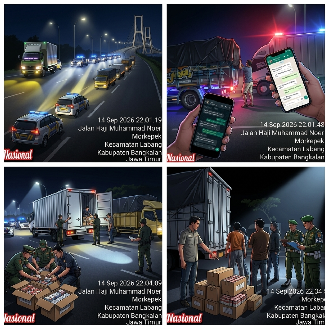 Detik-Detik Operasi Senyap Pomal dan Intel AL Stop Belasan Kendaraan Muat Rokok Ilegal di Suramadu