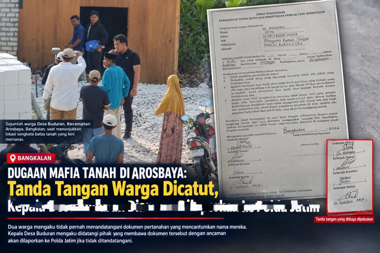 DUGAAN MAFIA TANAH DI AROSBAYA: Tanda Tangan Warga Diduga Dicatut, BN dan HD Akan Dilaporkan dalam Sengketa Tanah Budura