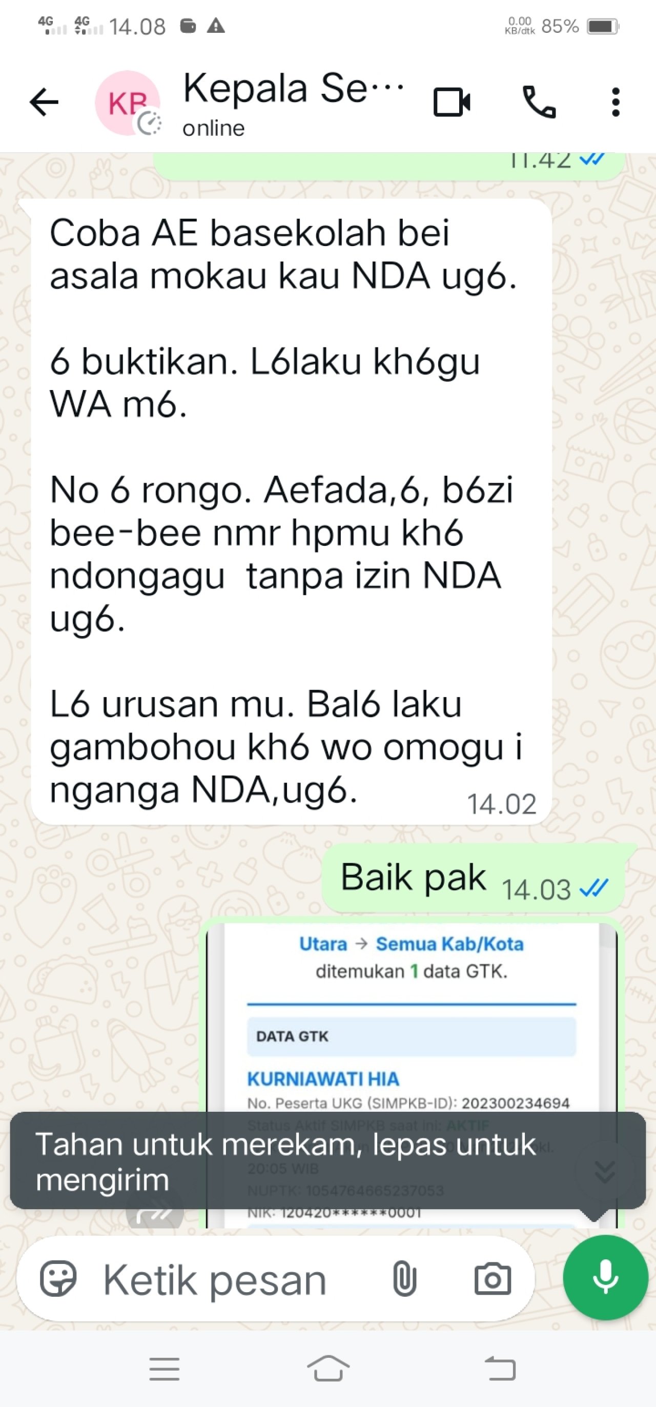 KEPSEK SD LASARA BAGAWU DIDUGA TAK BERETIKA SAAT BALAS KONFIRMASI MEDIA, DIDUGA LANGGAR ATURAN ASN