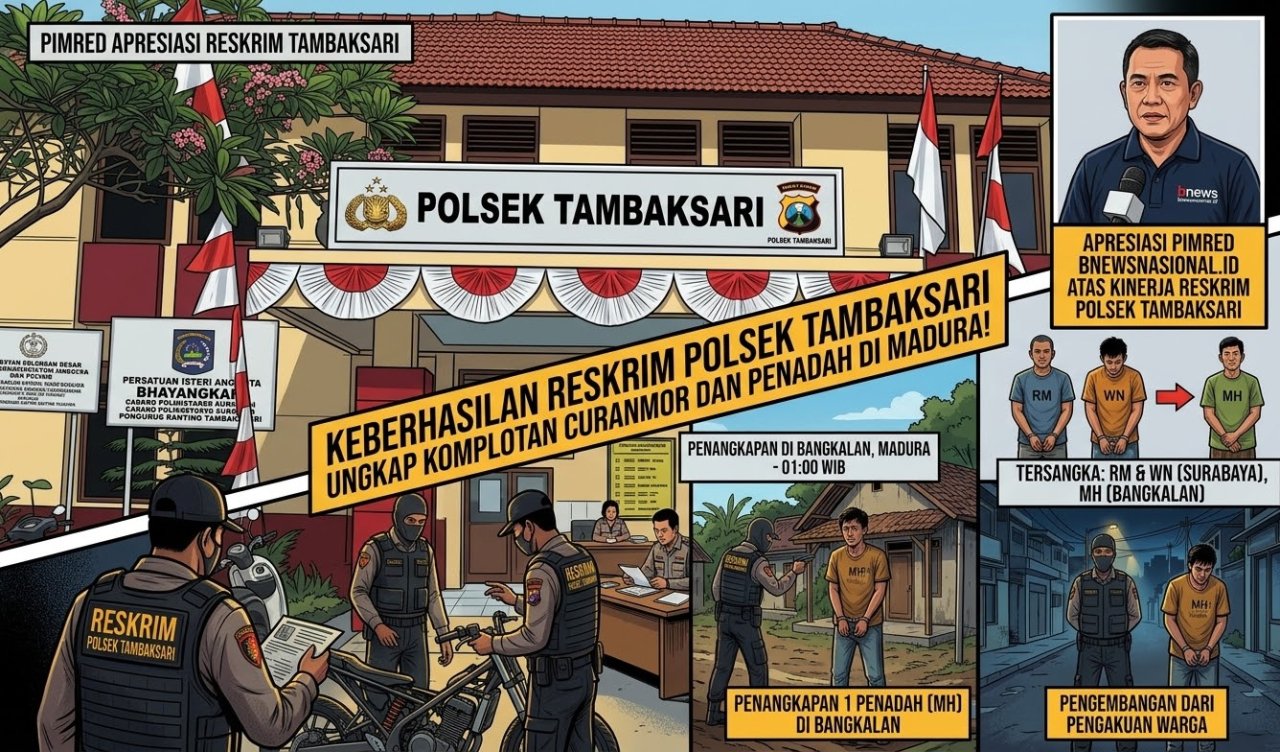 Pimred Bnewsnasional.id Apresiasi Kinerja Cepat Reskrim Polsek Tambaksari Tangkap Komplotan Curanmor